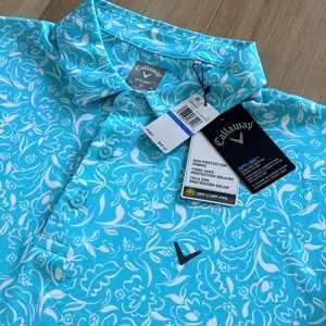 Callaway Golf Shirt Men's XL Blue Opti Dry Polo Floral White Performance